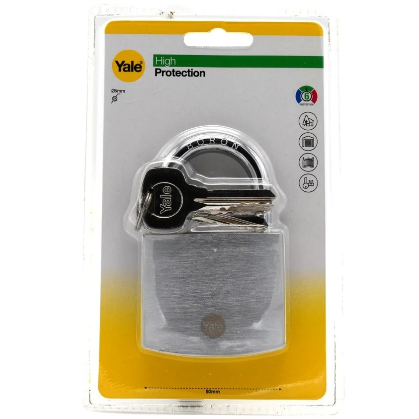 Lacat Yale din alama corp 60 mm, crom satinat, veriga standard, nivel inalt de protectie Y120B/60/135/1