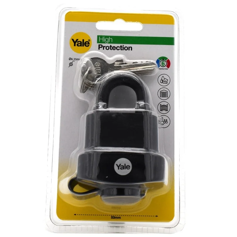 Lacat Yale din otel laminat corp 51 mm, rezistent la intemperii, cu husa, nivel inalt de protectie Y220B/51/118/1