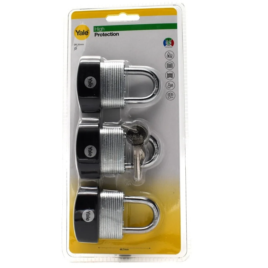 Set lacate Yale din otel laminat corp 40 mm, 3 bucati, veriga standard, nivel inalt de protectie