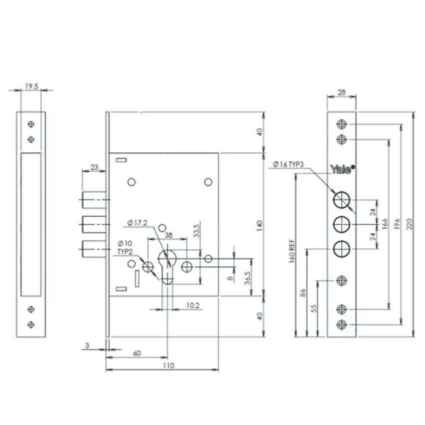 Broasca usa metalica, ingropata, Yale 353 P NC, inchidere cu 3 bolturi, placa frontala 220 mm, dornmass 60 mm, 51244913