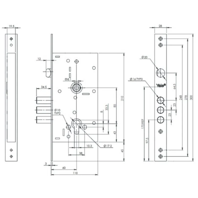 Broasca usa metalica, ingropata, Yale 353P NC, inchidere cu 3 bolturi , dornmass 60 mm, interax 85 mm, 51244912