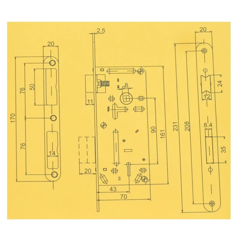 Broasca ingropata Yale pentru usi de interior din lemn orificiu pentru cheie, dornmass 43 mm, interax 90 mm culoare galben