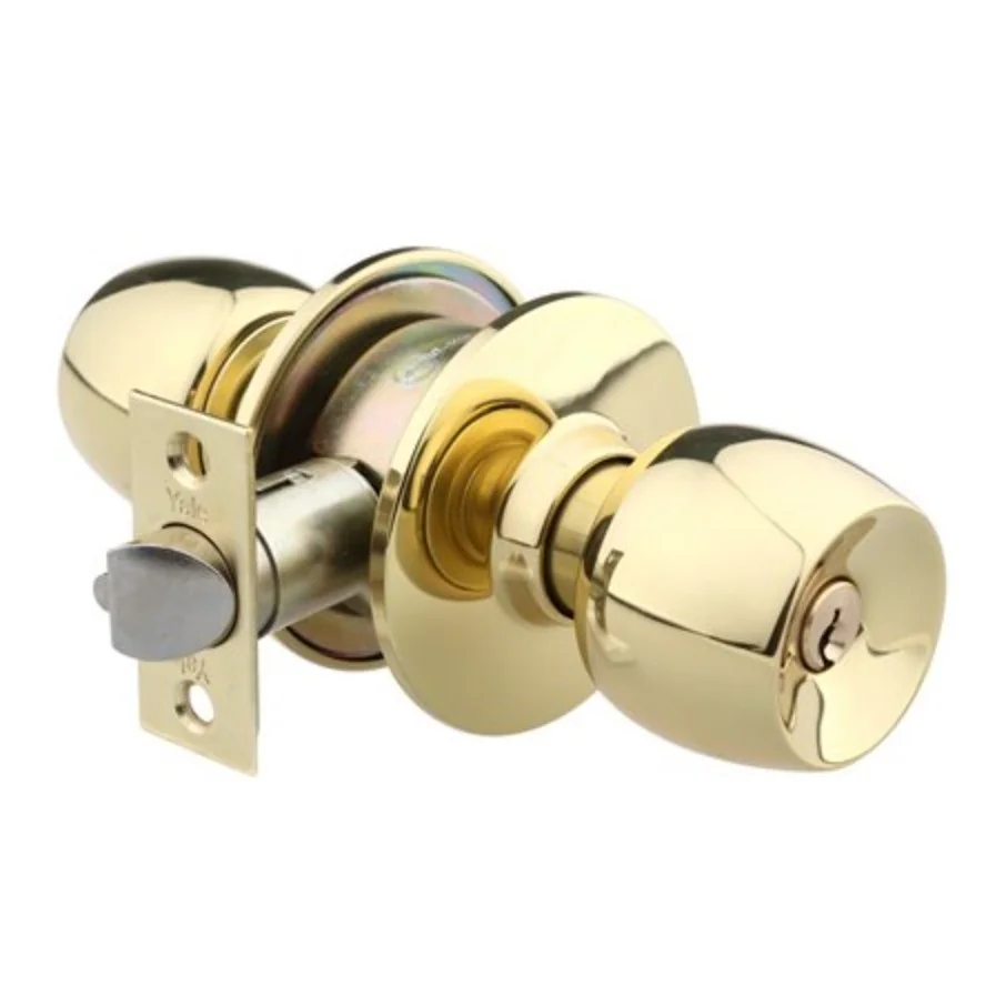 Broasca cu buton Yale pentru usi de interior din lemn dornmass 60 mm, 3 chei,  finisaj alama lacuita 40-CY3-5786-ET-0201