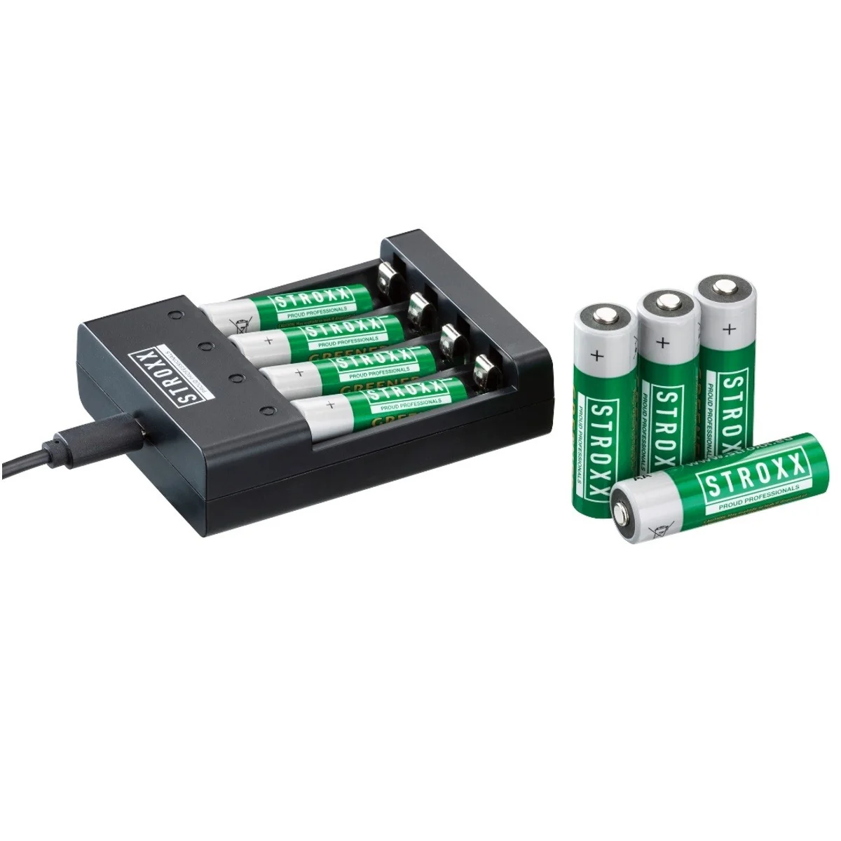 Incarcator rapid USB STROXX cu 4 canale de incarcare pentru acumulatori AA/AAA Ni-MH/Ni-Cd