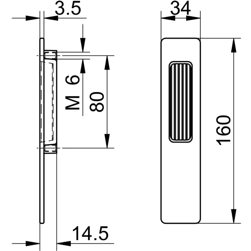 Maner usa tip scoica, rectangular, ingropat, blaugelb, pt usi culisante, culoare alb RAL 9016