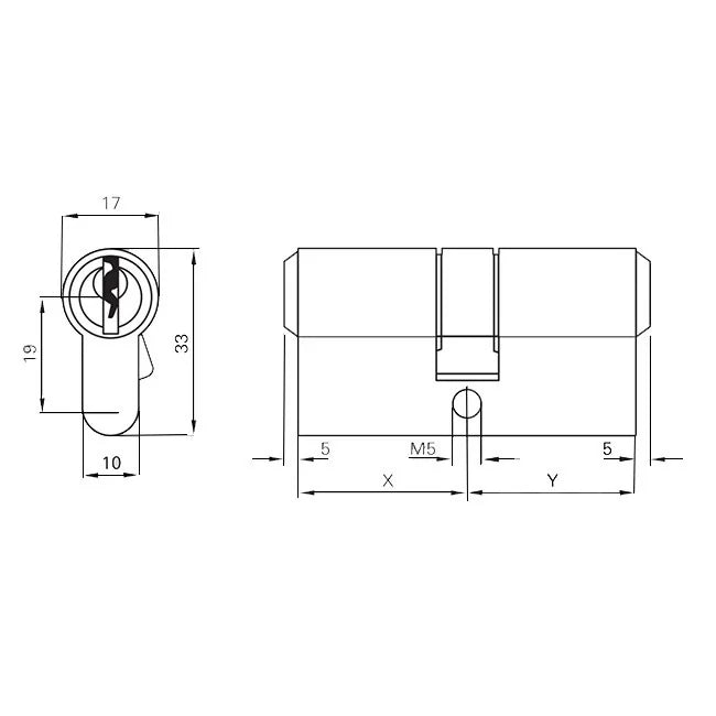 Butuc usa, cilindru, Roto Doorplus, dimensiune 35 x 55 mm, din alama, finisaj nichel mat, surub de fixare, 3 chei