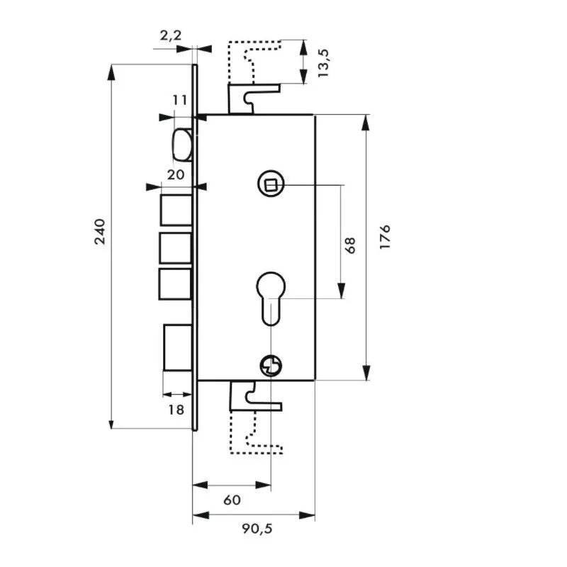 Broasca usa metalica, ingropata, Thirard, 4 bolturi de inchidere, dornmass 60mm, interax 68 mm, patrat de 8 mm