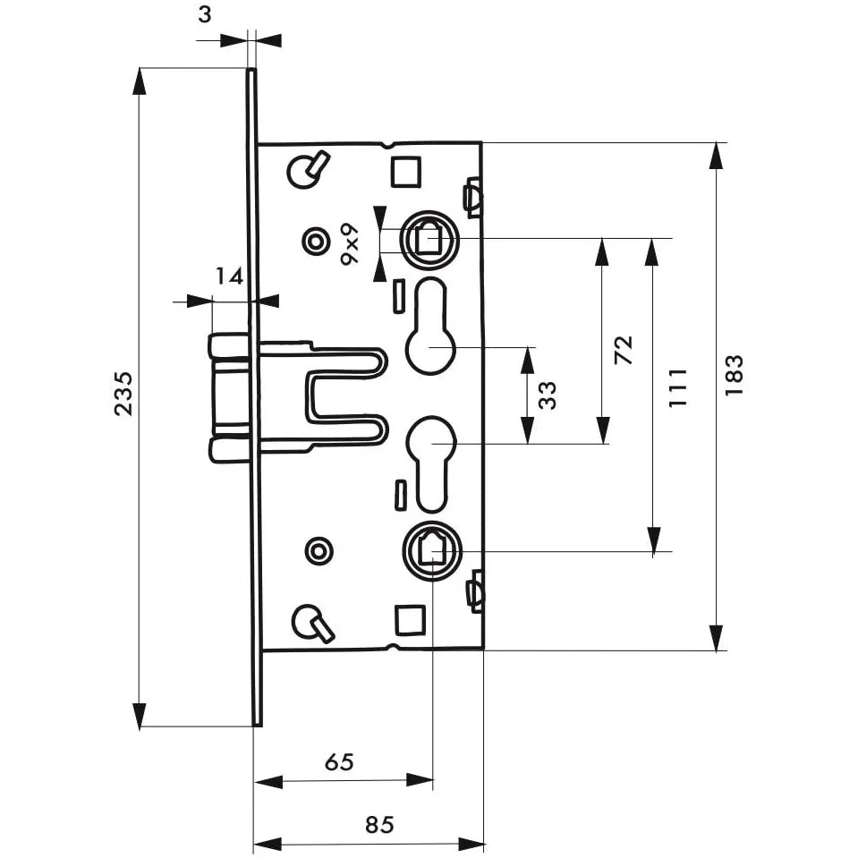 Broasca ingropata Thirard, rezistenta la temperaturi inalte, dornmass 65 mm, interax 72 mm, patrat 9 mm