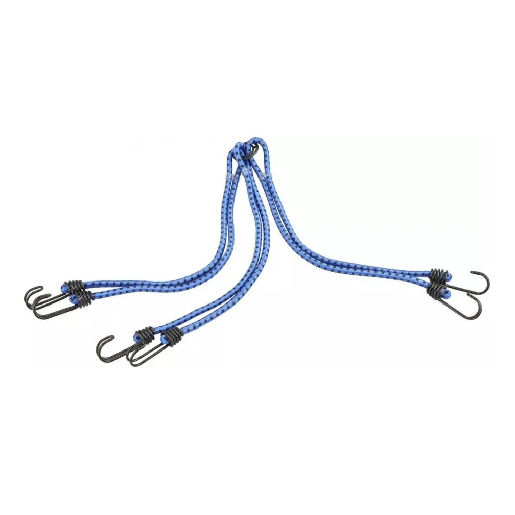 Chinga elastica Thirard, diametru 8 mm, lungime 80 cm, 6 capete cu carlige, inel central, culoare albastru