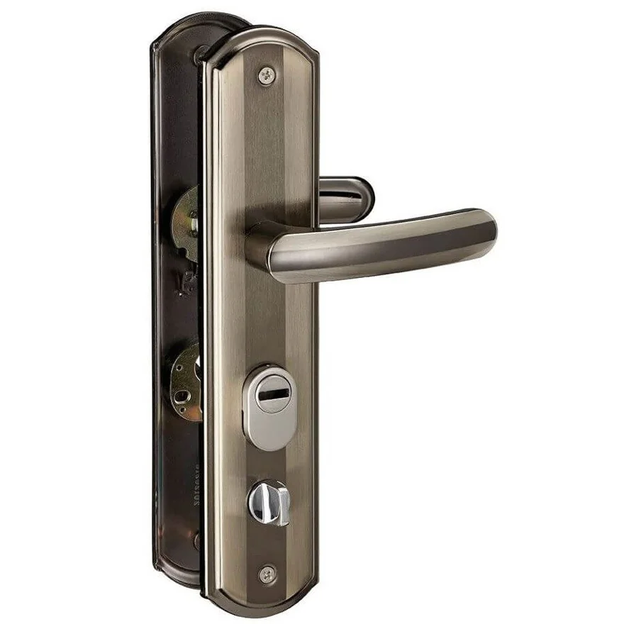 Maner pentru usa metalica, Thirard, pentru broasca incastrata stanga, cu sild si arc, culoare argintiu anodizat, 68x59.5 mm