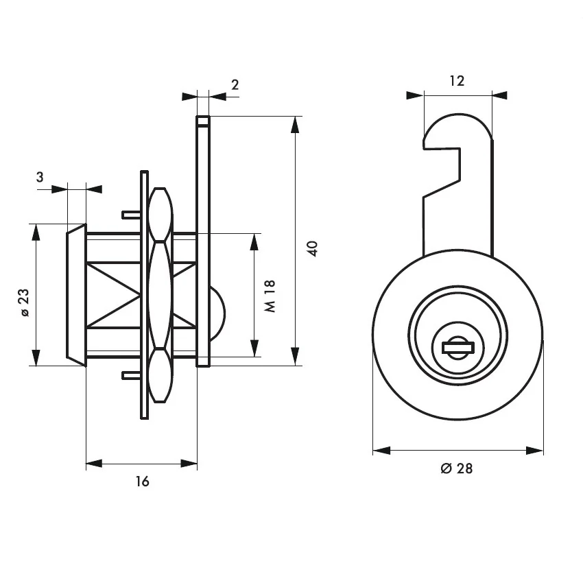 Zavor cu cilindru si cama Thirard, cu lungimea partii filetate 18 mm, 2 chei