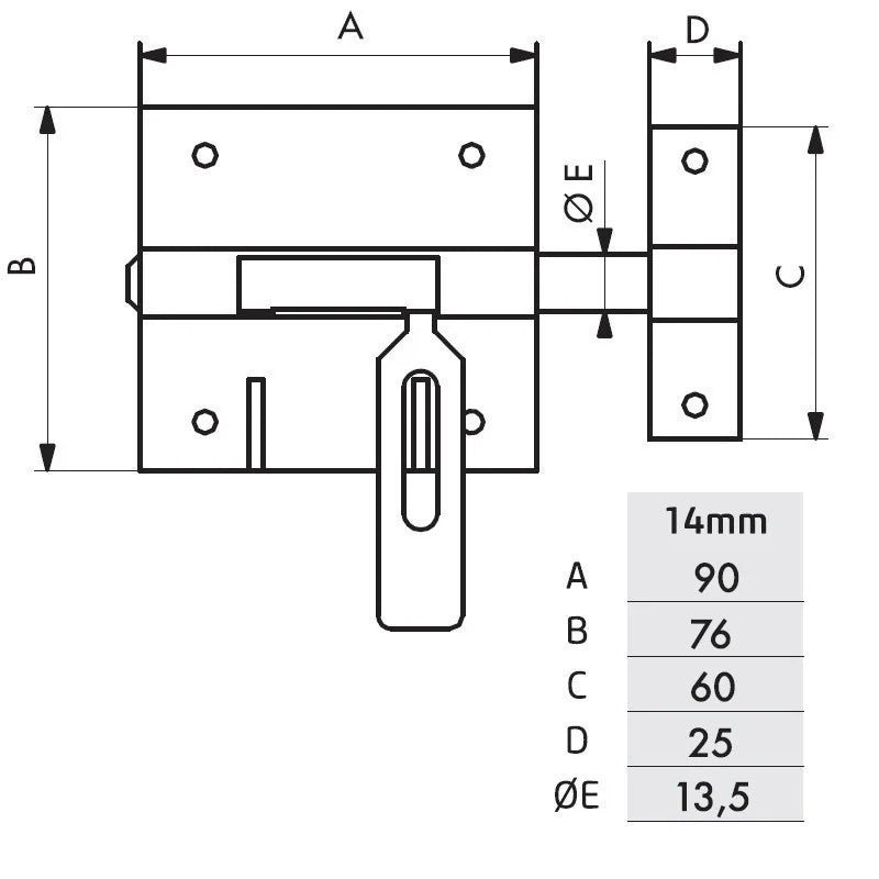 Zavor aplicat Thirard cu orificiu pentru lacat si bolt de inchidere diametru 14 mm