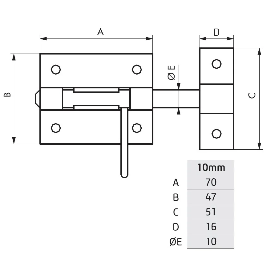Zavor aplicat Thirard simplu cu bolt de inchidere diametru 10 mm
