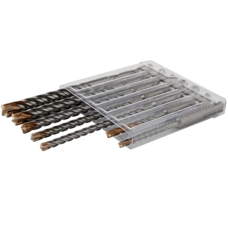 Set burghie STROXX pentru gaurire cu percutie, coada SDS-PLUS, 4 muchii de gaurire, diametre si lungimi diferite, 7 piese