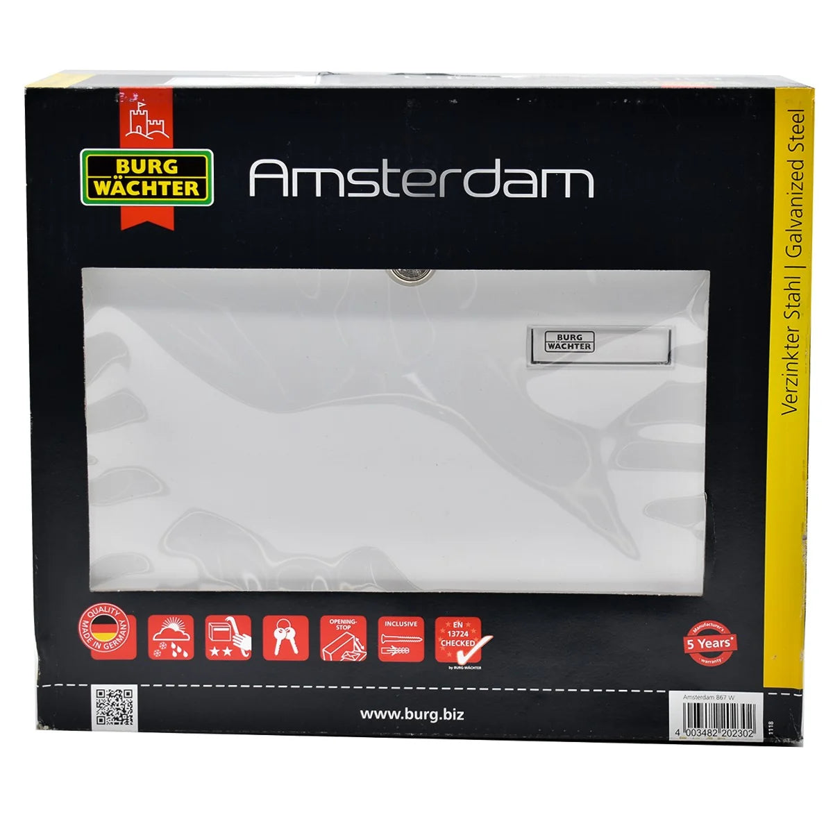 Cutie postala Premium BURG-WACHTER model Amsterdam 867 din otel galvanizat cu incuiere 2 chei culoare alb 320 x 377 x 115 mm