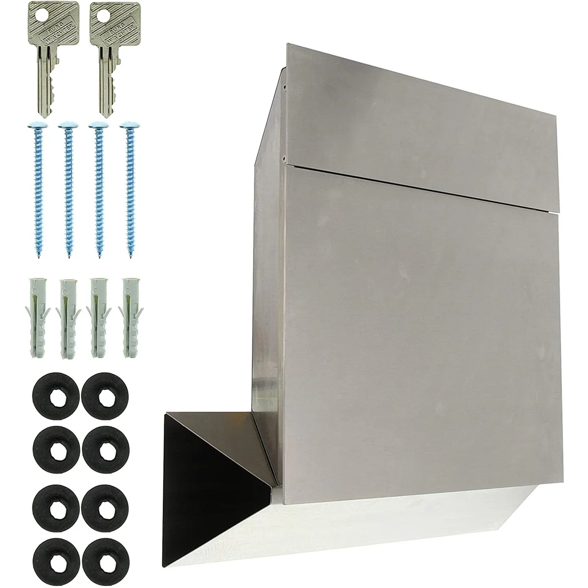 Cutie postala Premium BURG-WACHTER model Quadus 3745 NI din inox cu incuiere 2 chei, culoare inox 497 x 475 x 145 mm