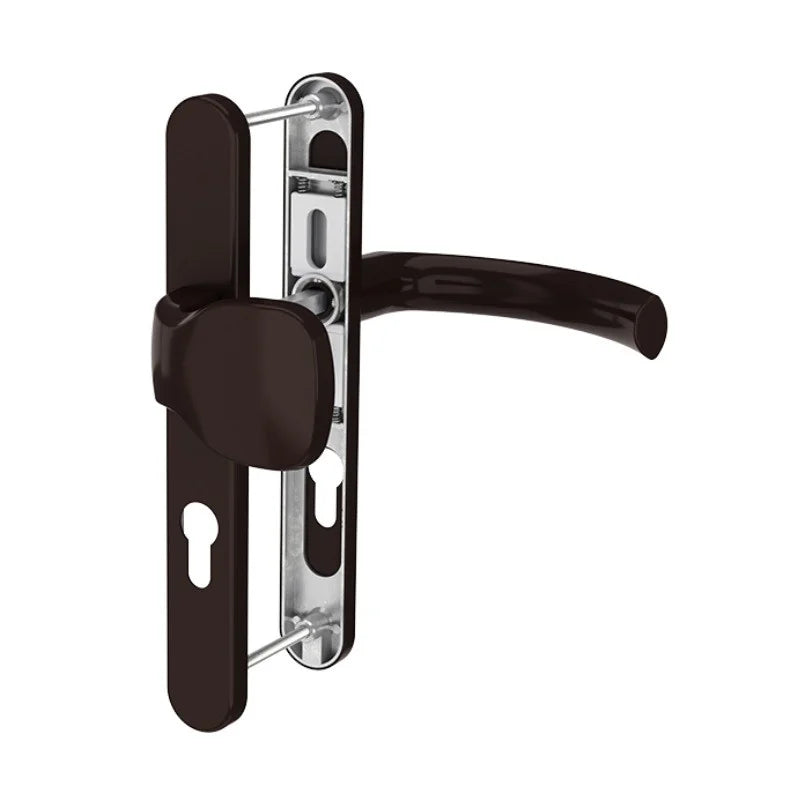 Maner usa termopan, Jowisz, exterior, 92 x 32 mm, buton fix, cu arc, material aluminiu, culoare maro RAL8077