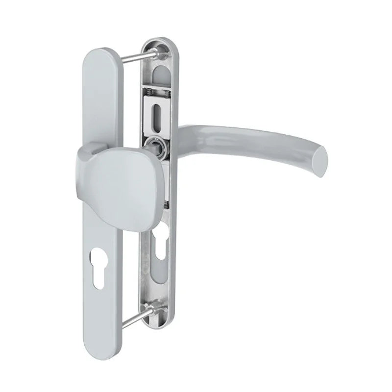 Maner usa termopan, Jowisz, exterior, 92 x 32 mm, buton fix, cu arc, material aluminiu, culoare argintiu