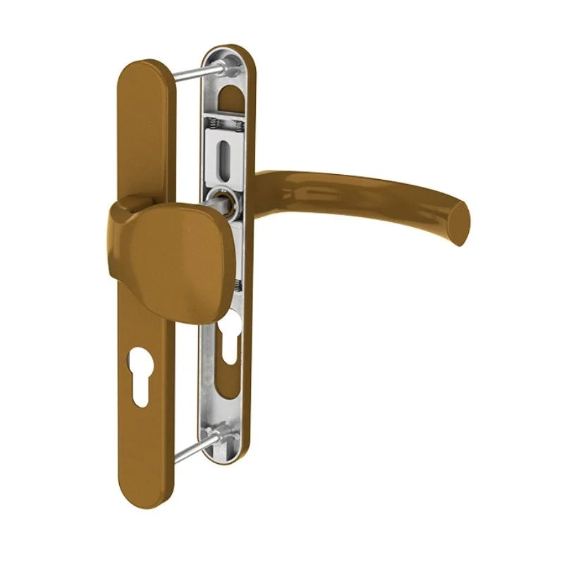 Maner usa termopan, Jowisz, exterior, 92 x 32 mm, buton fix, cu arc, material aluminiu, culoare bronz