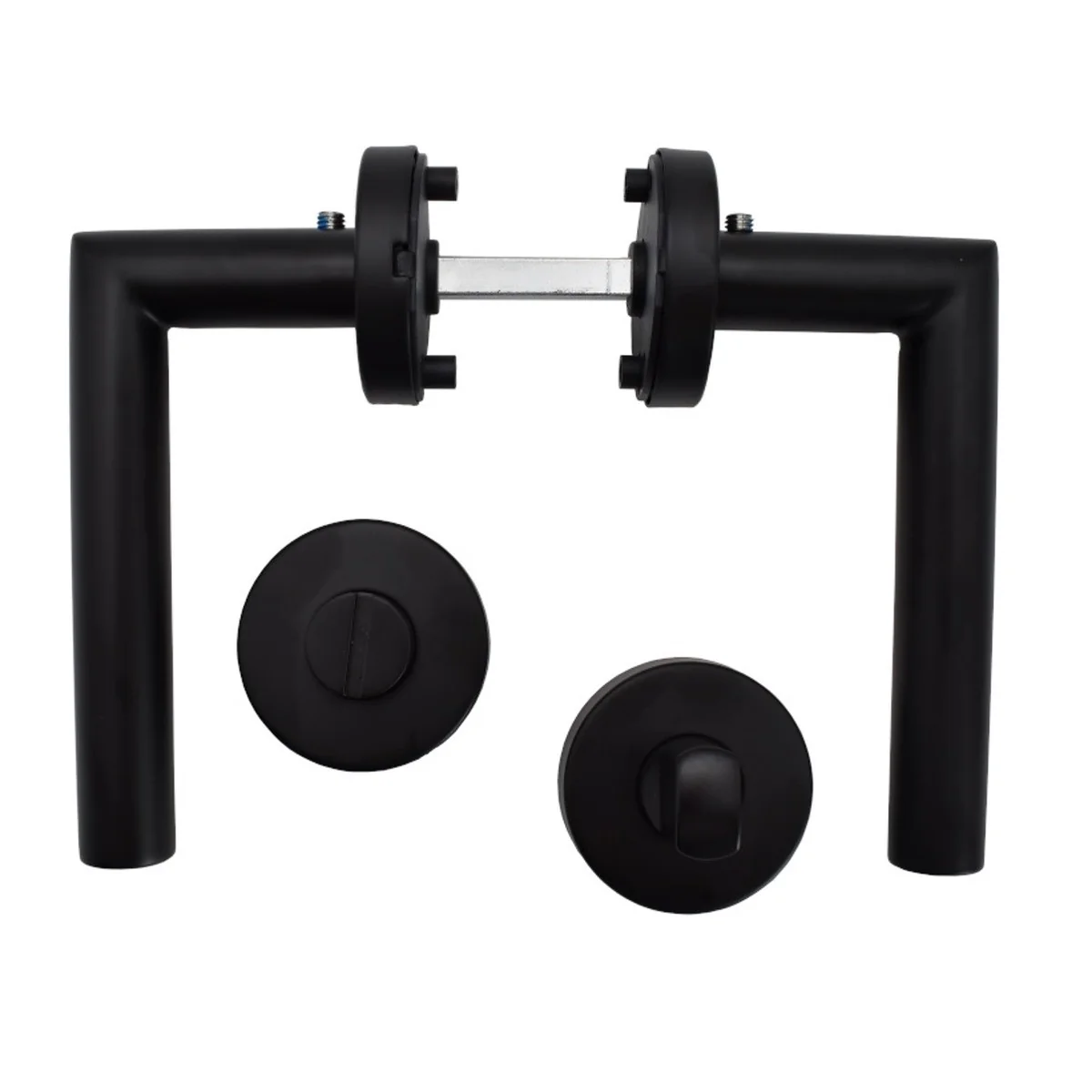 Maner usa interior STROXX cu rozeta pentru baie si maner la 90 de grade, material inox culoare negru mat