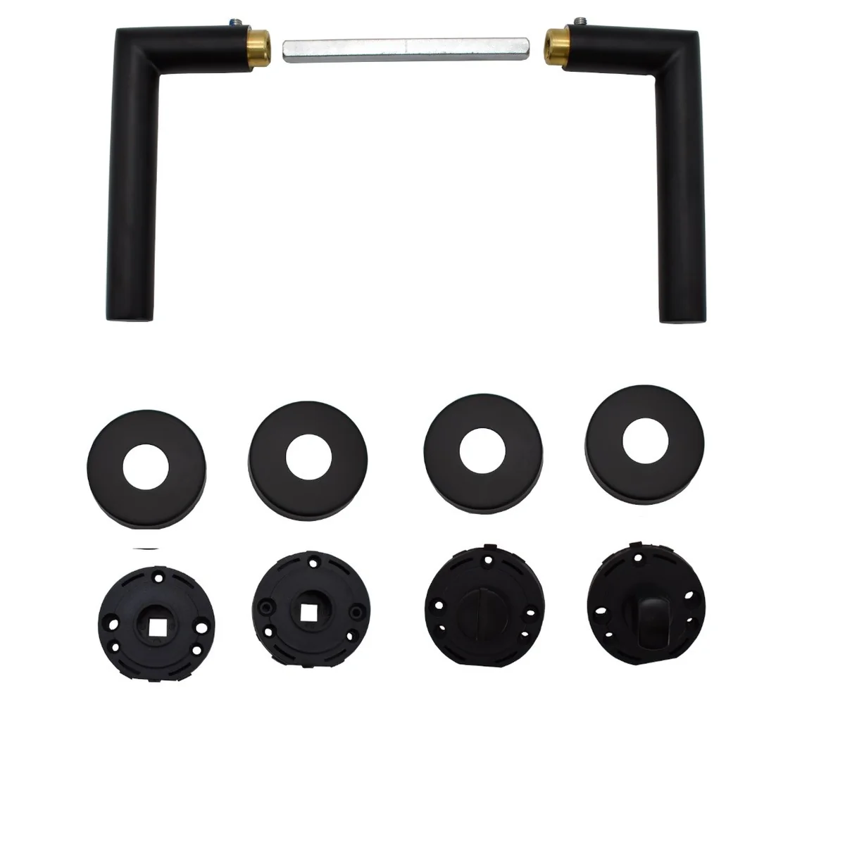 Maner usa interior STROXX cu rozeta pentru baie si maner la 90 de grade, material inox culoare negru mat