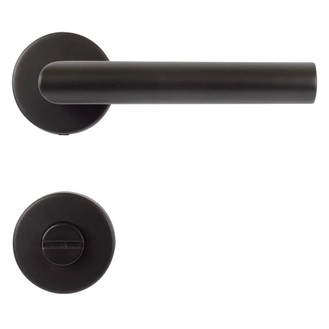 Maner usa interior STROXX cu rozeta pentru baie si maner la 90 de grade, material inox culoare negru mat