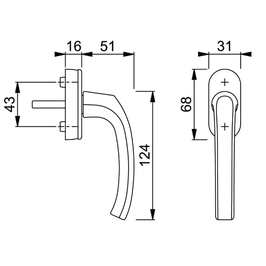 Maner geam termopan, Hoppe Flensburg, aluminiu, functie Secustik, patrat variabil 7/32-42 mm, index 90 grade, culoare titan F9