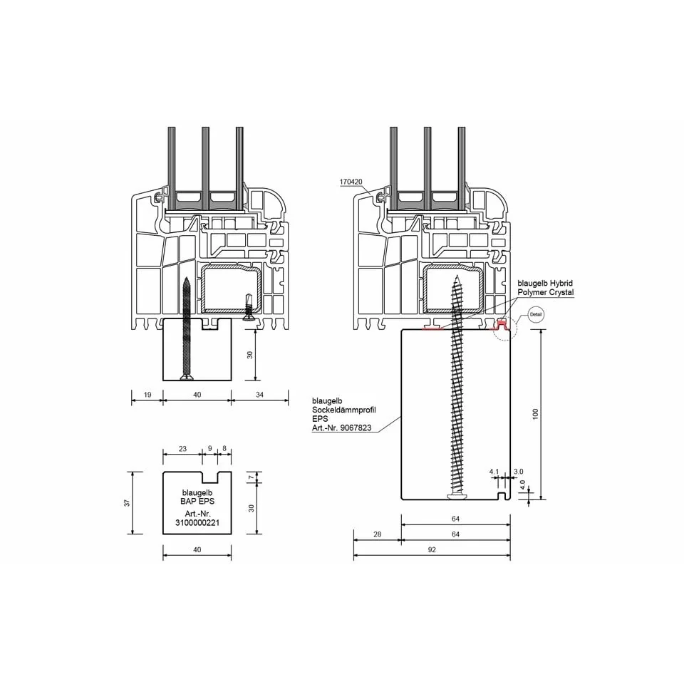 Profil inaltare solbanc blaugelb 30(37)x40x1200mm pentru ferestre din profil Salamander seriile Streamline 76, Bluevolution 92