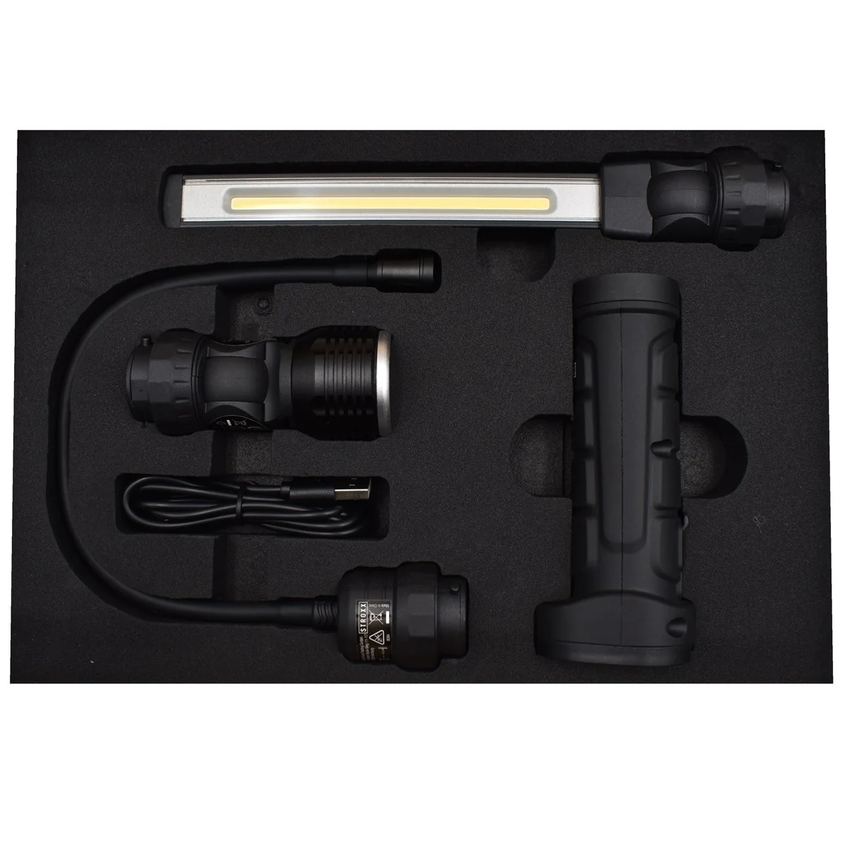 Lampa inspectie STROXX set 3 in 1 cu acumulator si incarcare micro USB culoare neagra