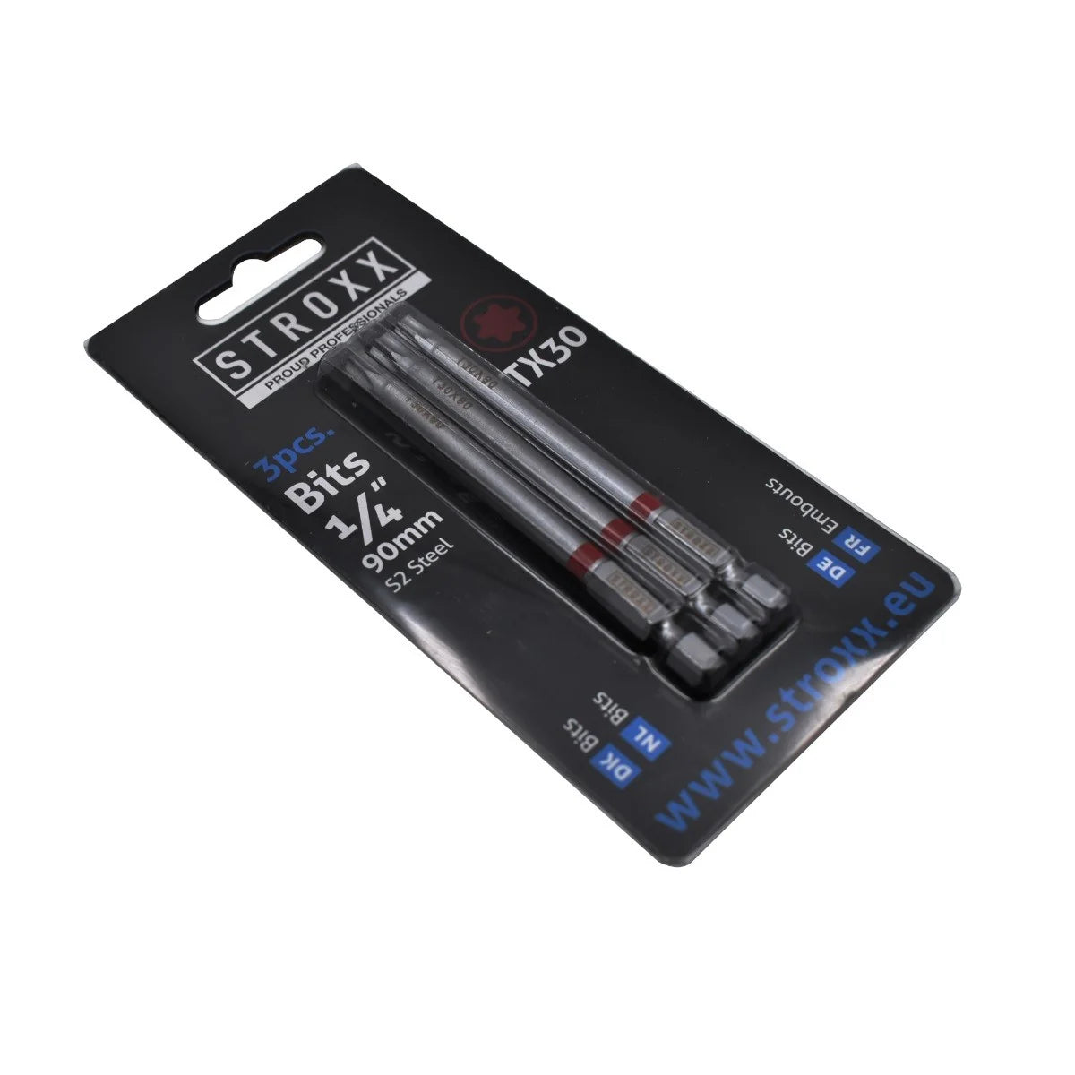 Set 3 biti STROXX  TX30 lungime 90 mm prindere 1/4" cu inel identificator colorat