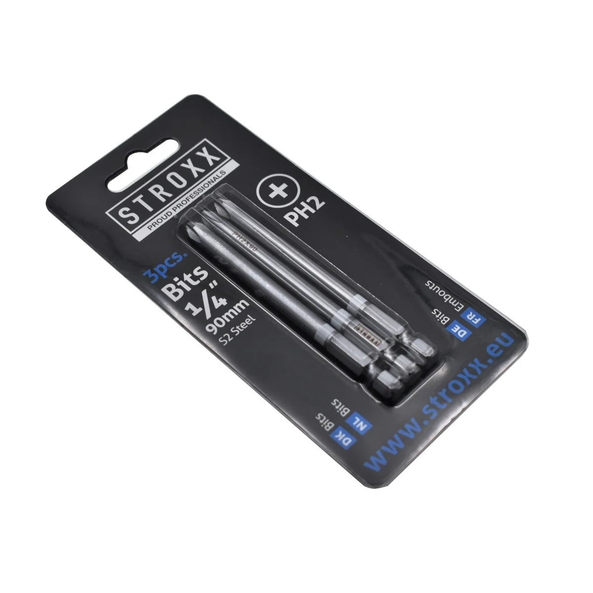 Set 3 biti STROXX  PH2 lungime 90 mm prindere 1/4" cu inel identificator colorat