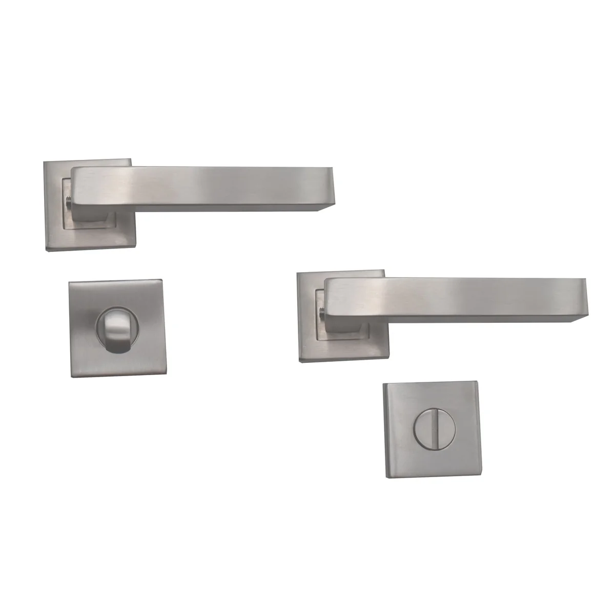 Maner usa interior STROXX model Babylon cu rozeta pentru baie (WC) si maner la 90 de grade, material inox mat