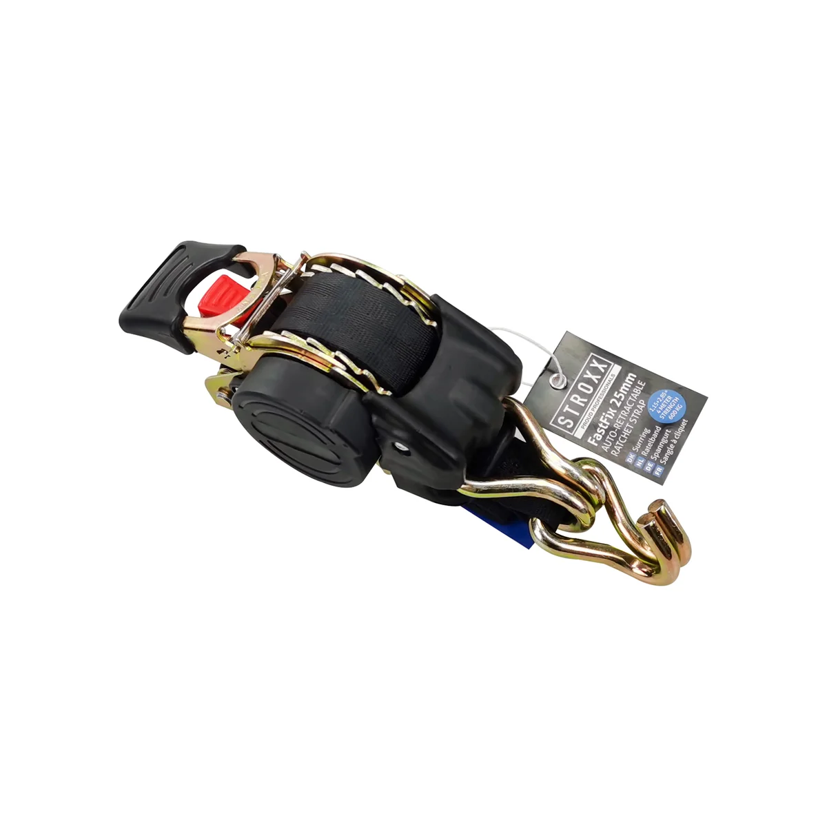 Chinga de ancorare cu clichet si retractie automata STROXX rezistenta 600 kg latime 25 mm lungime 4 metri culoare neagra
