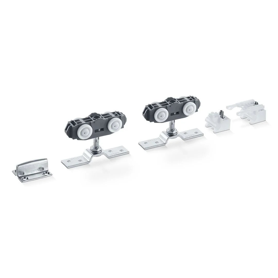 Set sina glisare GEZE Rollan 80 NT pentru usi din lemn, latime intre 500-1190 mm, lungime sina 2350 mm, culoare argintiu