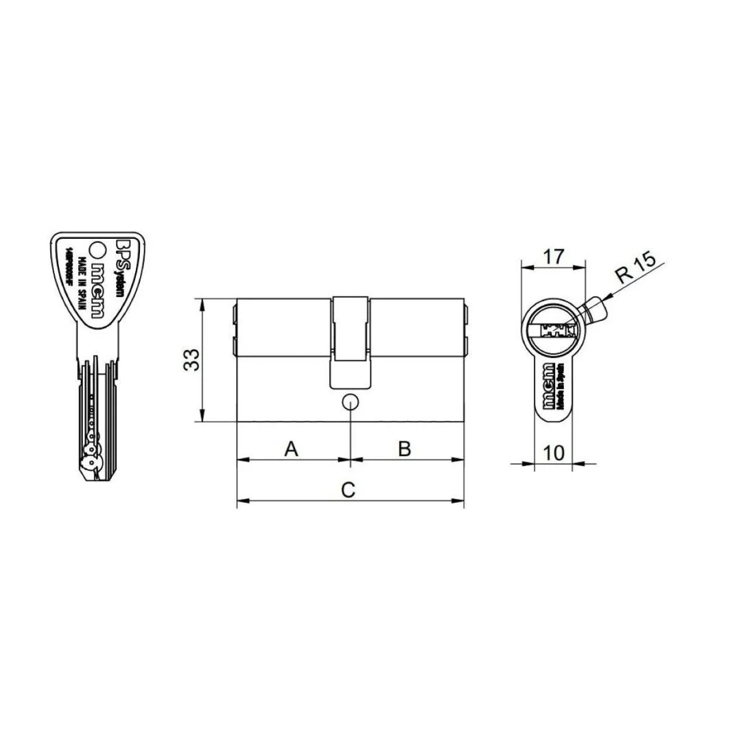 Cilindru de siguranta, mcm BPS 45x65, cu protectie la lovire, antigaurire, cartela pentru multiplicare chei, nichel, 5 chei