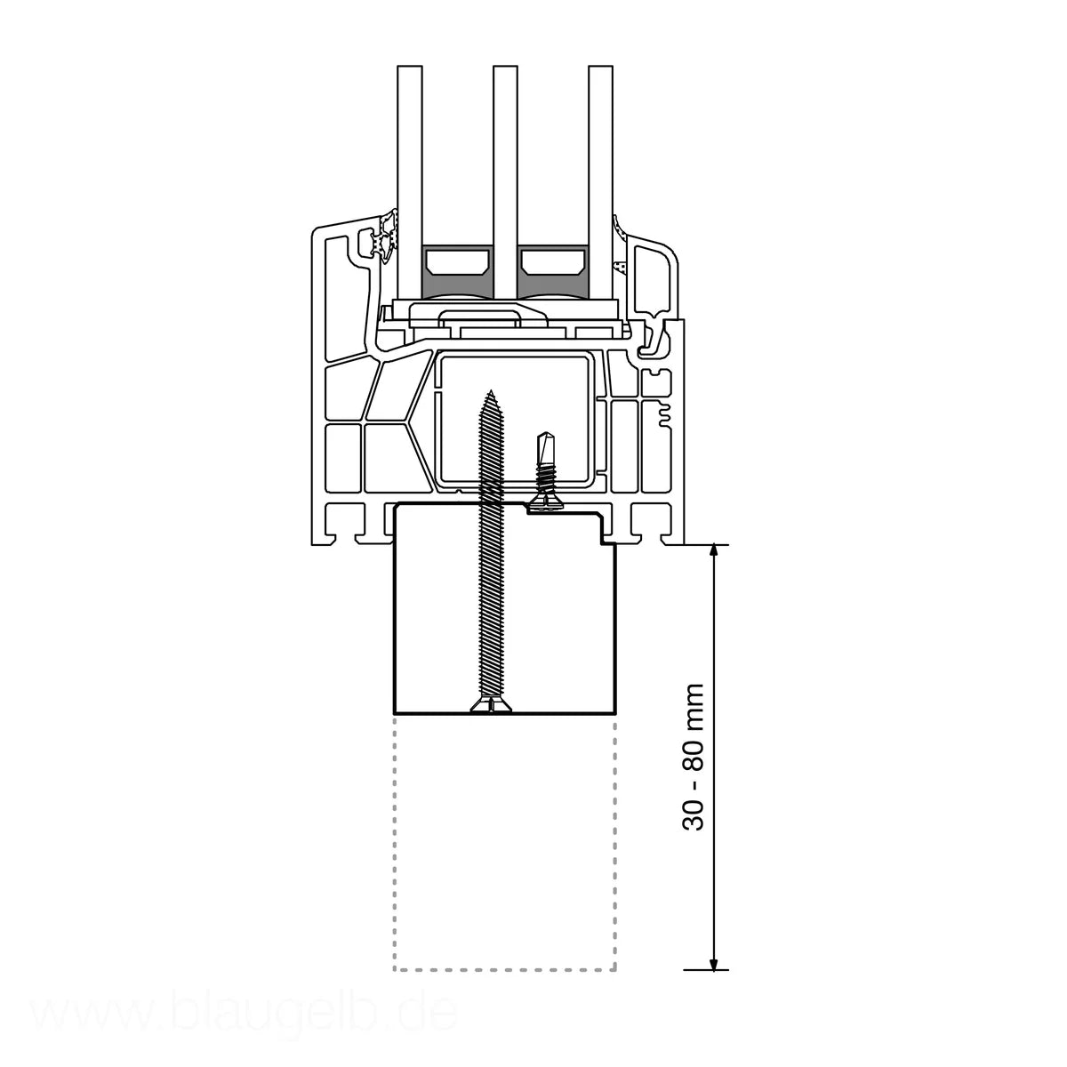 Profil inaltare solbanc blaugelb 30(37)x47x1175mm pentru ferestre confectionate din profil Veka 70/76/82/90