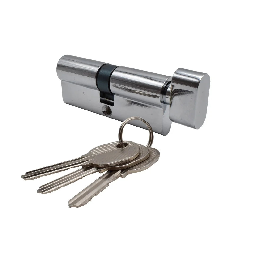 Butuc usa, cilindru, cu buton si cheie, Thirard, cama redusa, marime 34 x34 mm, cu surub de fixare si 3 chei