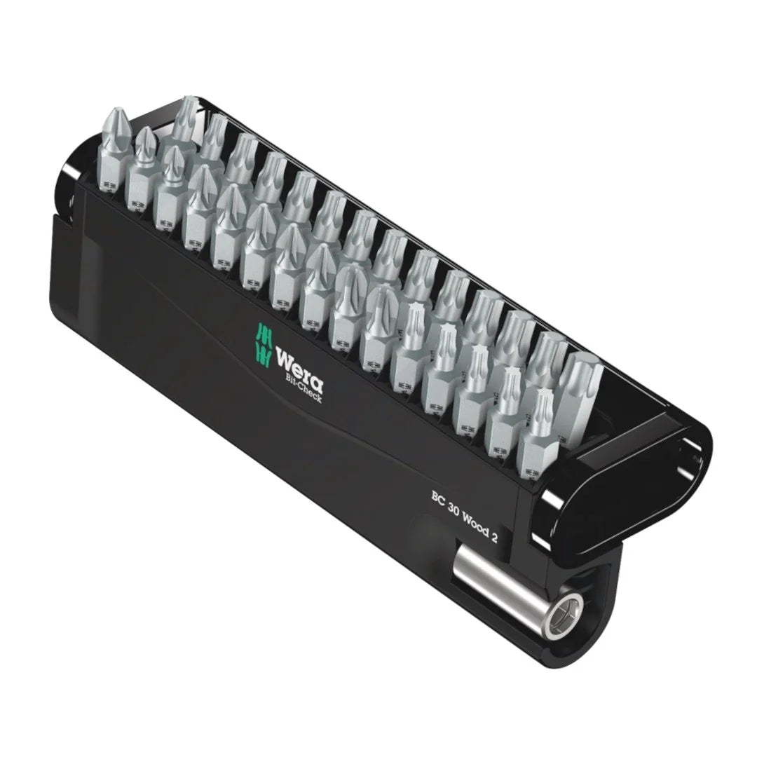 Set biti insurubare in lemn 30 de piese, Wera Bit-Check 30 Wood 2, lungime 25 mm cu  adaptor si suport din plastic 05057432001