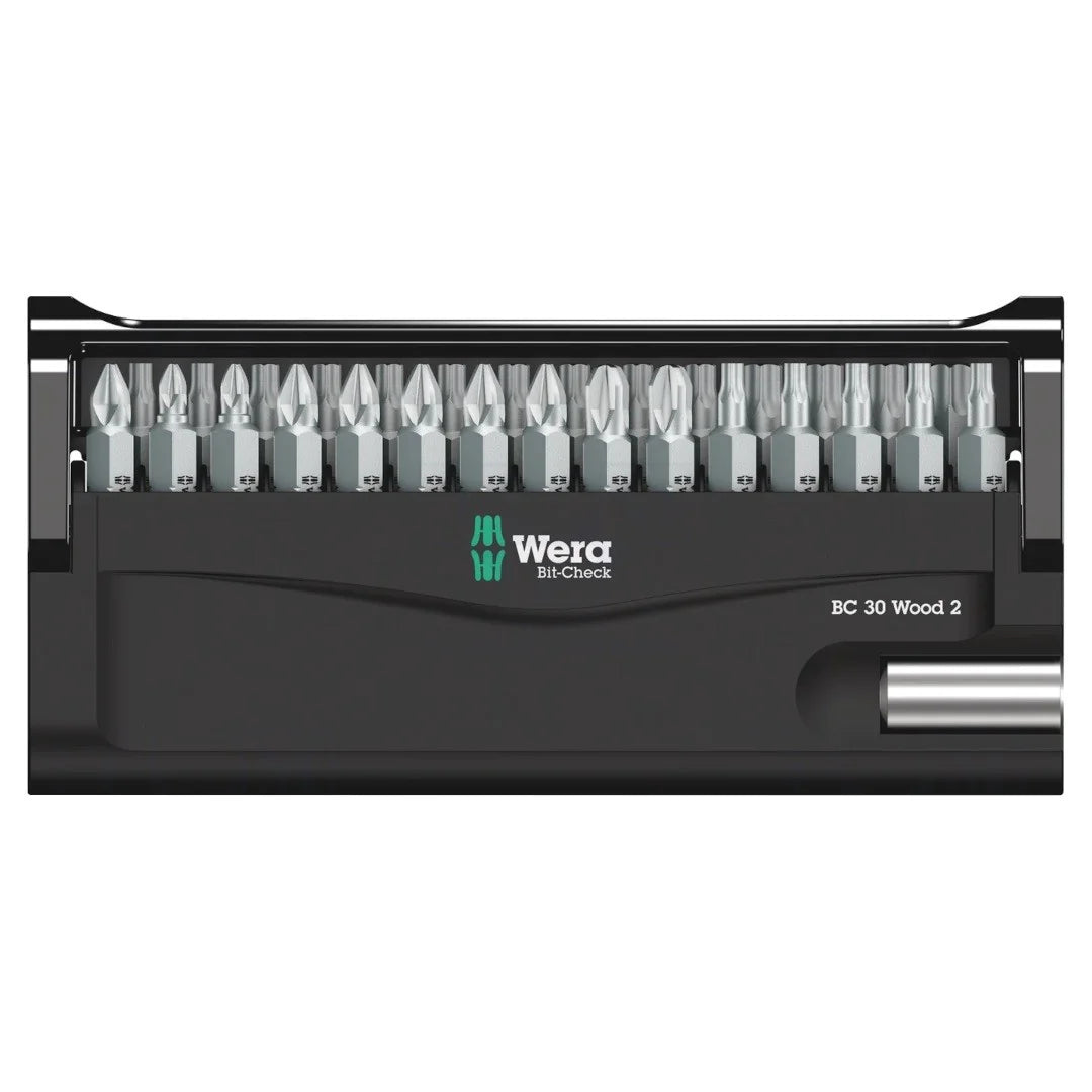 Set biti insurubare in lemn 30 de piese, Wera Bit-Check 30 Wood 2, lungime 25 mm cu  adaptor si suport din plastic 05057432001