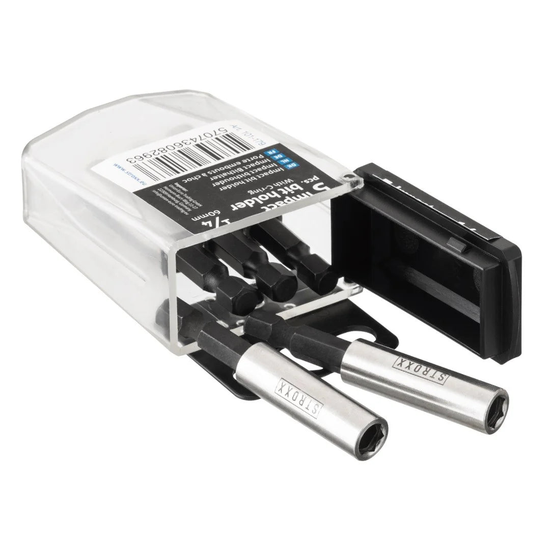Set 5 adaptori magnetici pentru biti STROXX Impact, marimea ¼” x 60 mm, in cutie din plastic