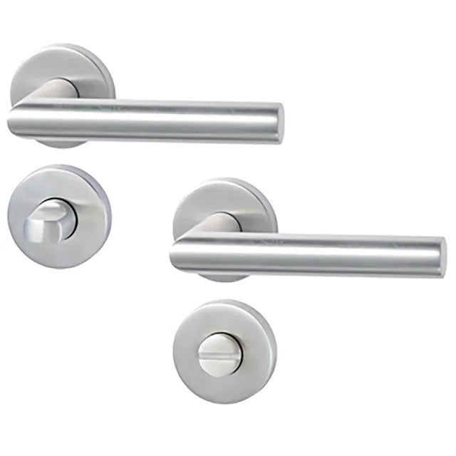 Maner usa interior STROXX cu rozeta pentru baie si maner la 90 de grade, material inox mat