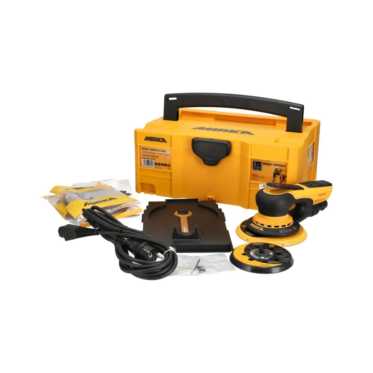Slefuitor orbital MIRKA DEROS II 5650, motor fara perii, 220-240 V, doua talpi de slefuire, Bluetooth, cutie de transport