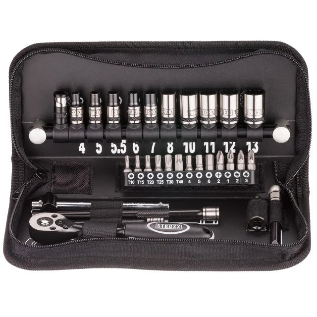 Set biti si scule STROXX, cu clichet, 30 piese, crom vanadiu