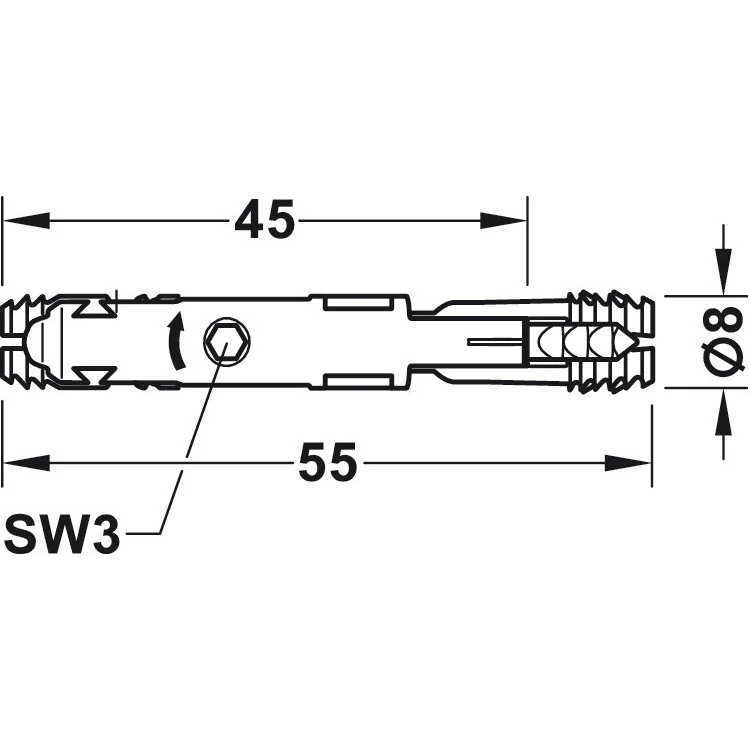 Conector demontabil IXCONNECT Hafele, din plastic, diametru 8 mm, lungime 60 mm, pentru grosime lemn 15 mm