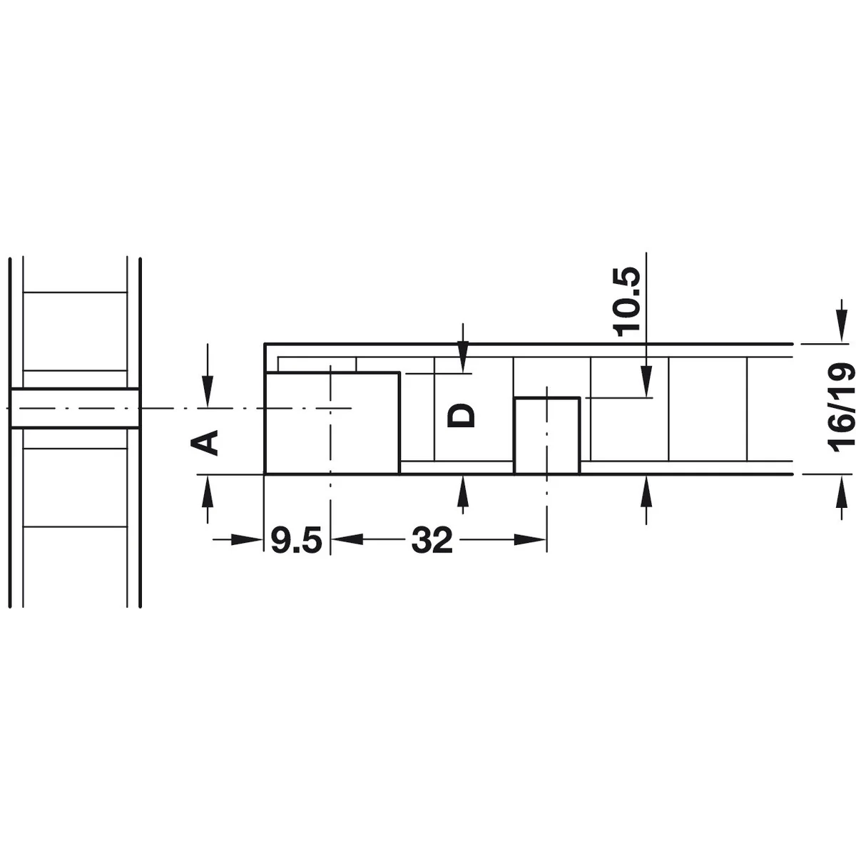 Demontabil pentru PAL Hafele Rafix 20D, cu diblu, pentru lemn cu grosimea de 19 mm, culoare negru