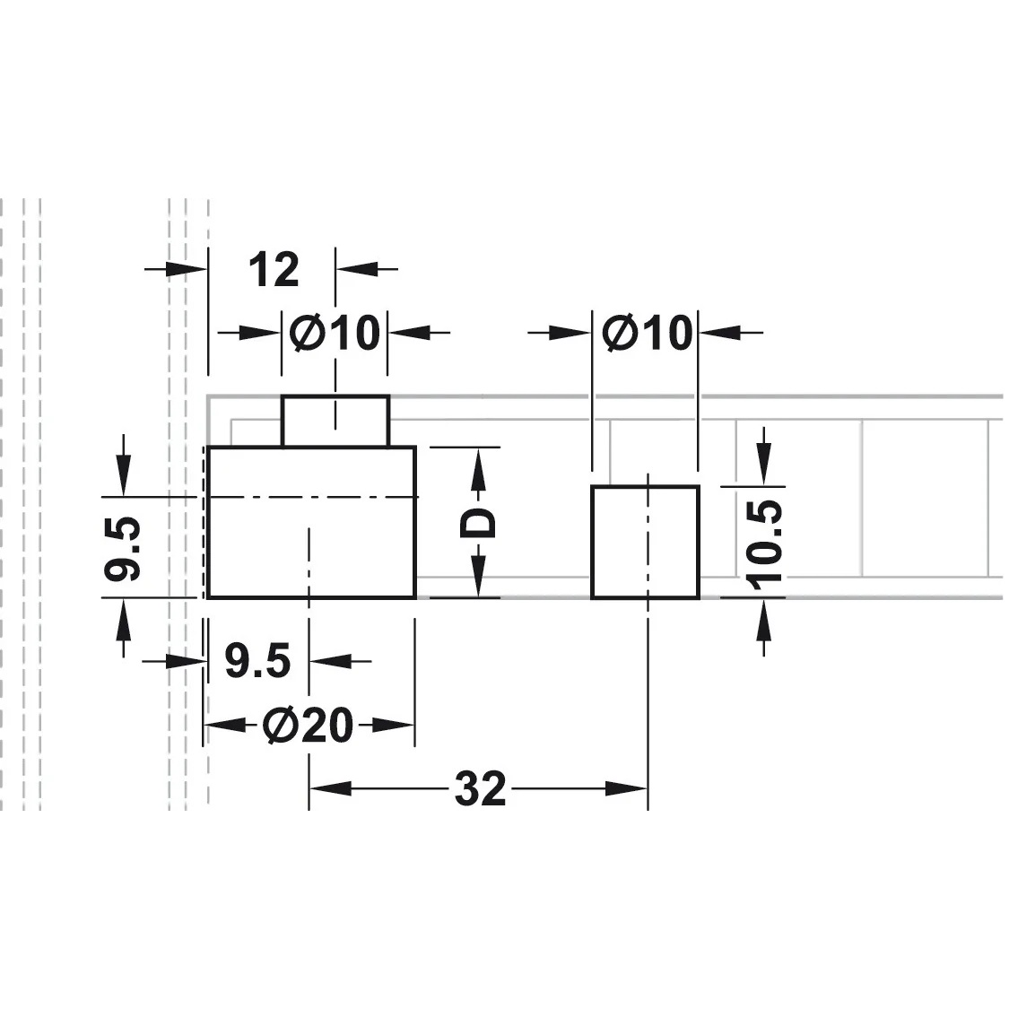 Demontabil pentru PAL Hafele Rafix 20D, cu diblu, pentru lemn cu grosimea de 19 mm, culoare negru