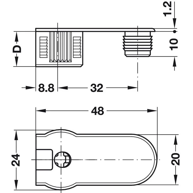 Demontabil pentru PAL Hafele Rafix 20D, cu diblu, pentru lemn cu grosimea de 19 mm, culoare alb