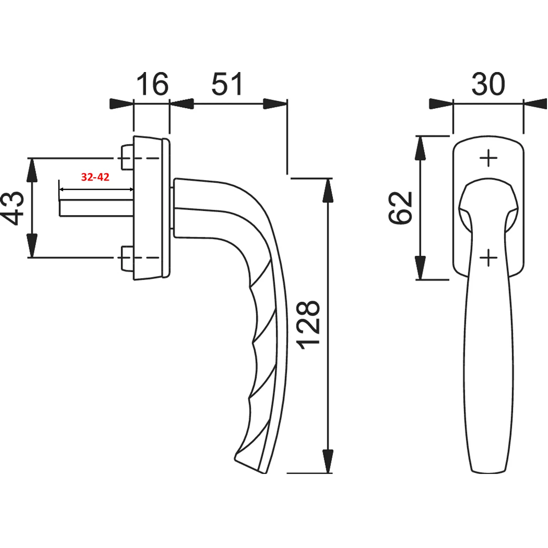 Maner geam termopan, Hoppe New York, aluminiu, functie Secustik, patrat variabil 7/32-42 mm, culoare bronz F4