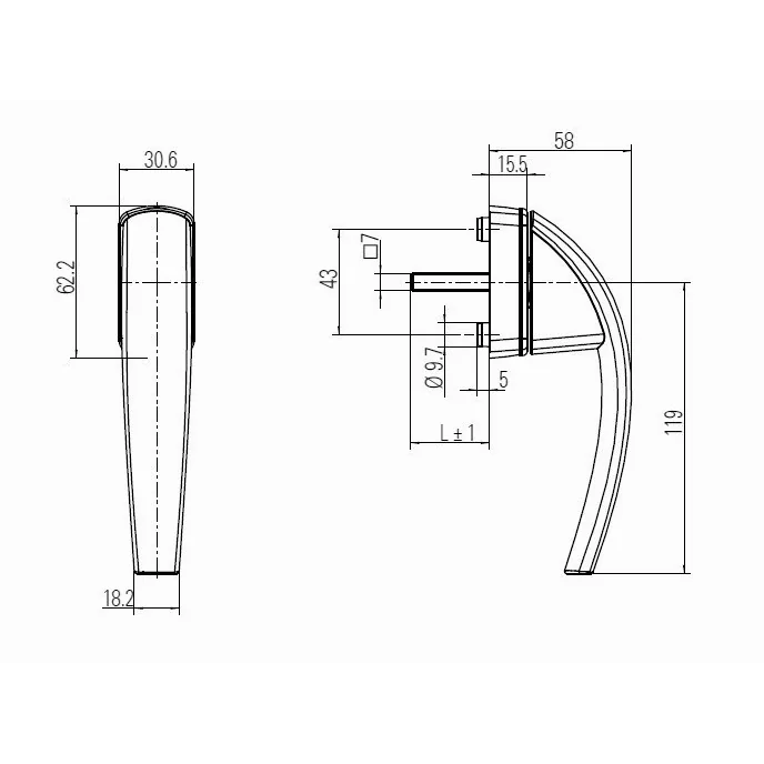Maner geam termopan, Roto Swing, aluminiu, functie Secustik, patrat 7/43 mm, culoare titan mat R01.3
