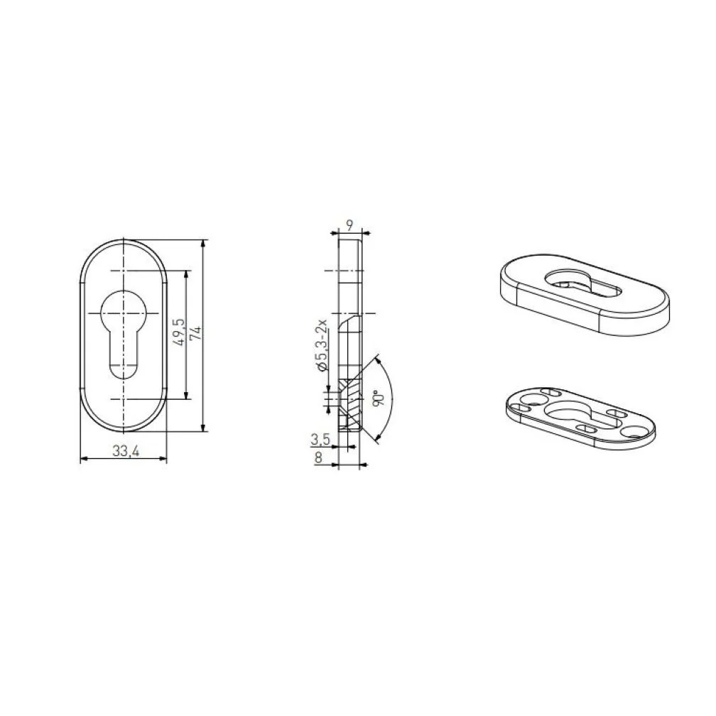 Aparatoare pentru cilindru, Medos, 1 bucata, forma rotunjita, grosime 9 mm, culoare titan